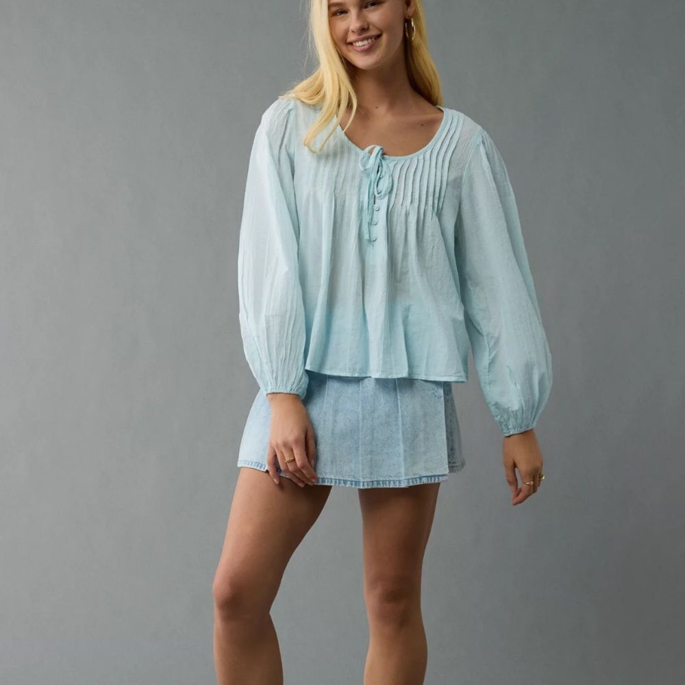 American Eagle Breezy Boho Pintuck Blouse Black Womens XL - Picture 8 of 9
